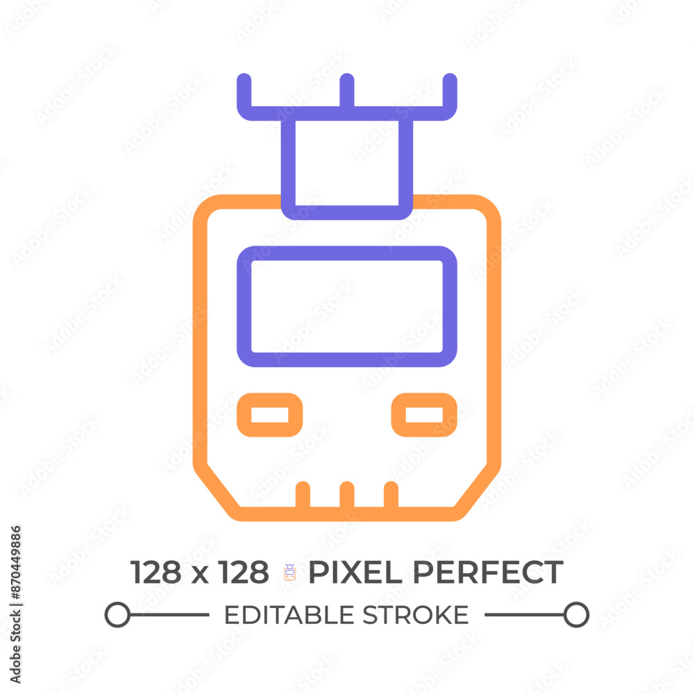 Fototapeta premium Suspended monorail two color line icon. Suspension railway. Hanging train. Public transportation bicolor outline symbol. Duotone linear pictogram. Isolated illustration. Editable stroke