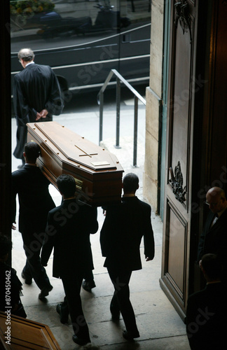 Funeral in a Protestant temple. Exit from the coffin. photo