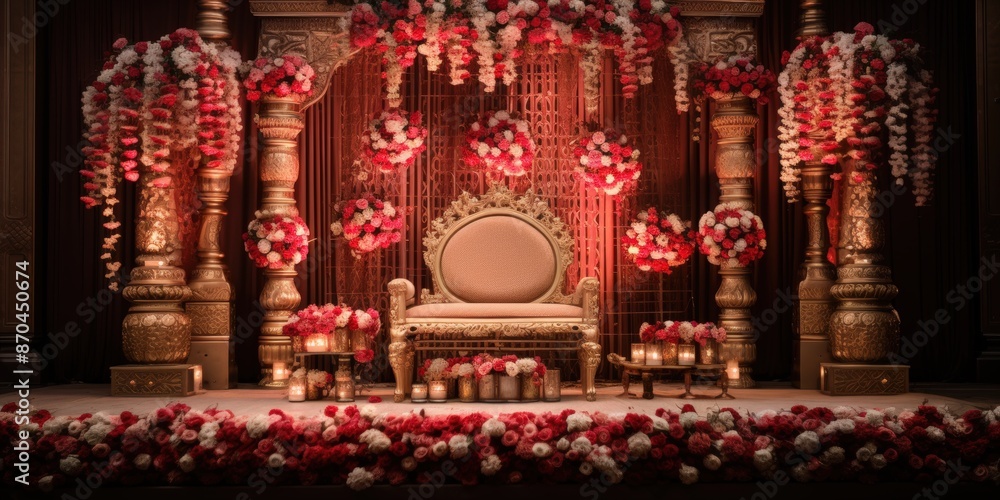 Fototapeta premium Traditional Indian Wedding Ceremony Stage Decor