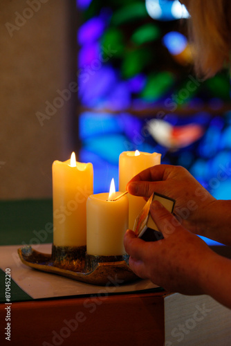 Shrine of Our Lady of la Salette.  Altar candles.  France. photo