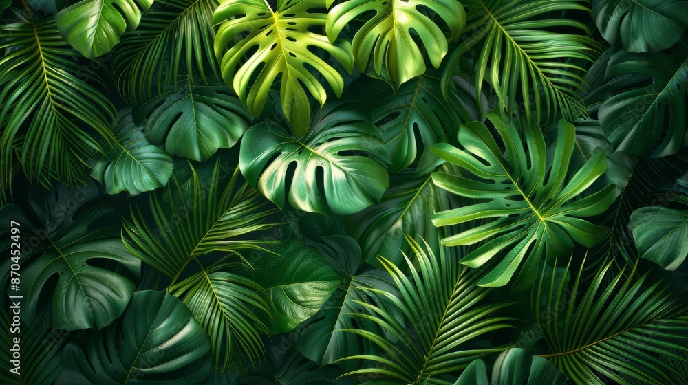 Tropic pattern with palm summer plant in nature. Leaves background green floral, jungle wallpaper exotic seamless. Spring foliage texture design. Tropic pattern with palm summer plant in nature. Leaves background green floral, jungle wallpaper exotic seamless. Spring foliage texture design.