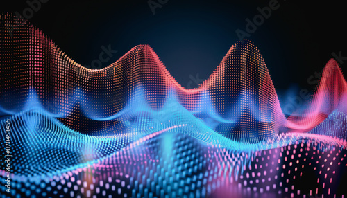 Wallpaper Mural Futuristic cityscape with glowing skyscrapers and digital waves of blue and pink light Torontodigital.ca