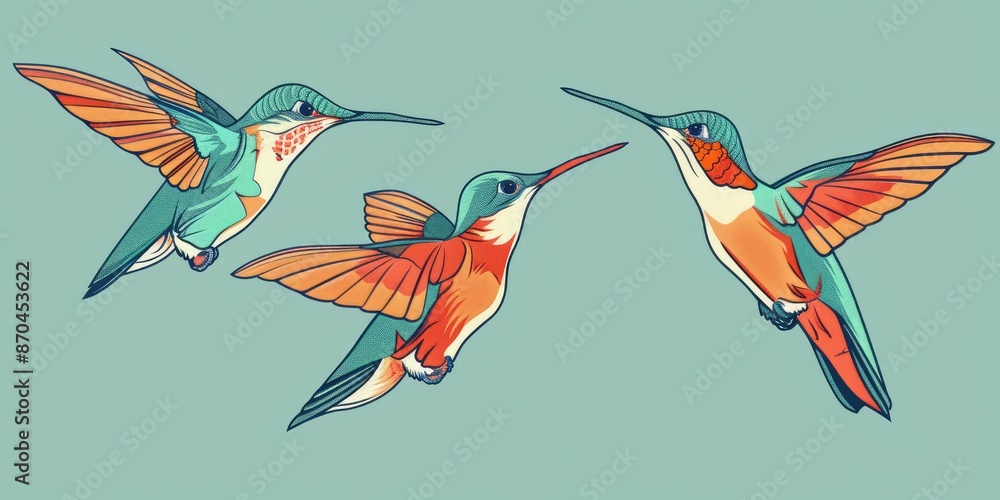 Colorful Hummingbirds in Flight Illustration Colorful Hummingbirds in Flight Illustration