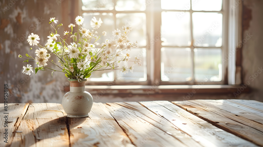 A rustic vase filled with wildflowers sits on a sunlit wooden table by a window. The soft, natural light and aged decor create a peaceful and charming indoor setting. A rustic vase filled with wildflowers sits on a sunlit wooden table by a window. The soft, natural light and aged decor create a peaceful and charming indoor setting.