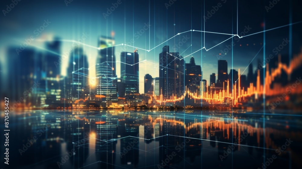 Obraz premium Stock market growth and business investing with financial charts on dark blue background