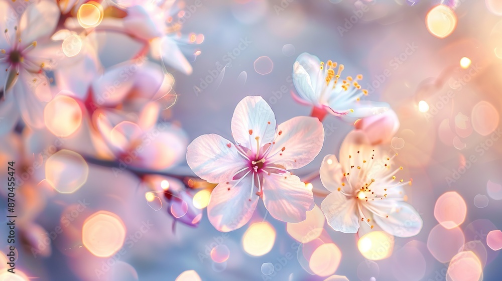 Close-up of flowers against a soft, blurry background of warm sunlight Close-up of flowers against a soft, blurry background of warm sunlight