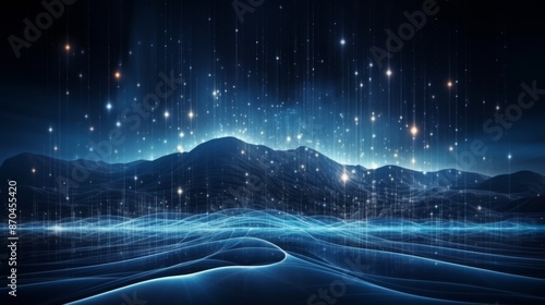 Wallpaper Mural Glowing digital landscape on dark blue background, illustrating advanced technology Torontodigital.ca