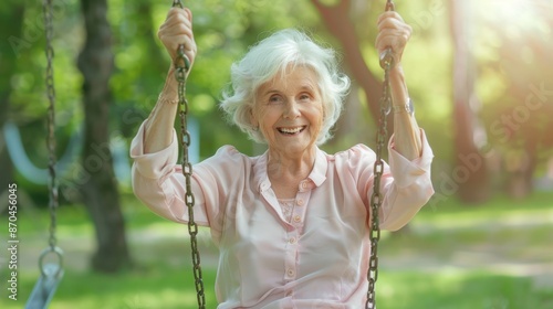 The elderly woman on swing photo