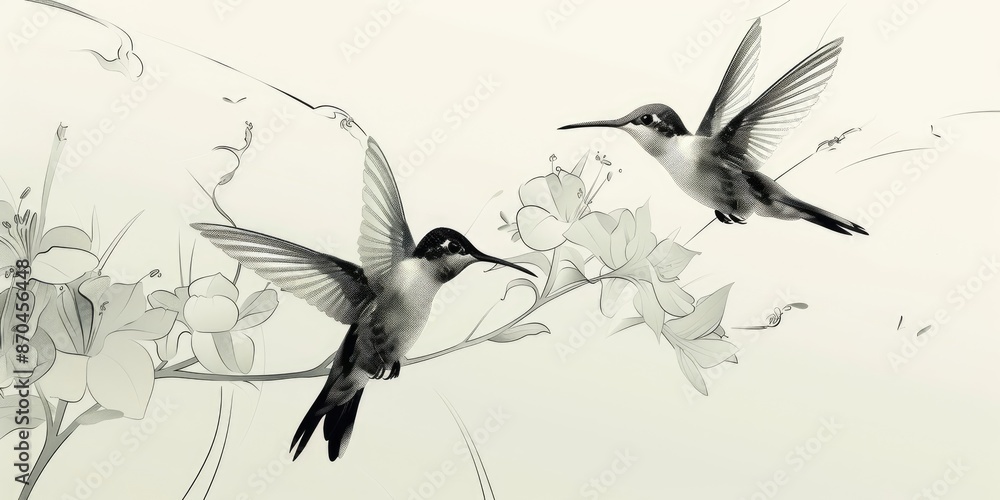 Obraz premium Sketch of Hummingbirds in Flight