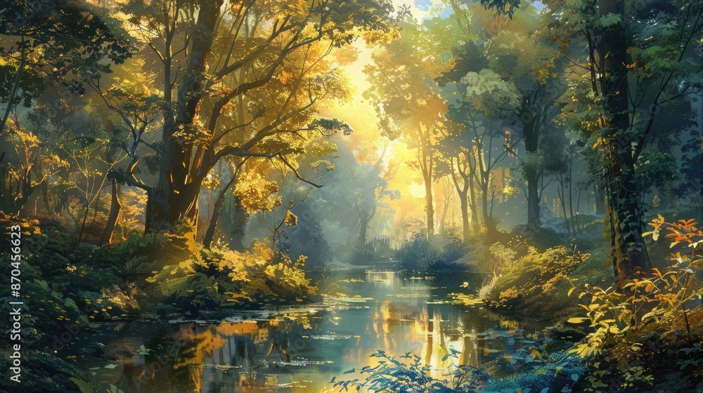 Fototapeta premium Morning Landscape Scene with Gentle Sunlight and Natural Beauty