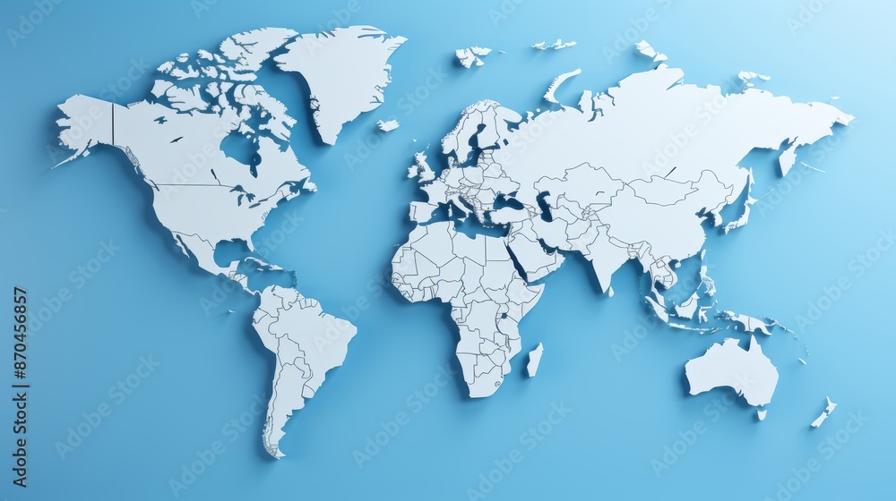 Minimalistic 3d earth map on soft blue gradient background simplified global representation Minimalistic 3d earth map on soft blue gradient background simplified global representation