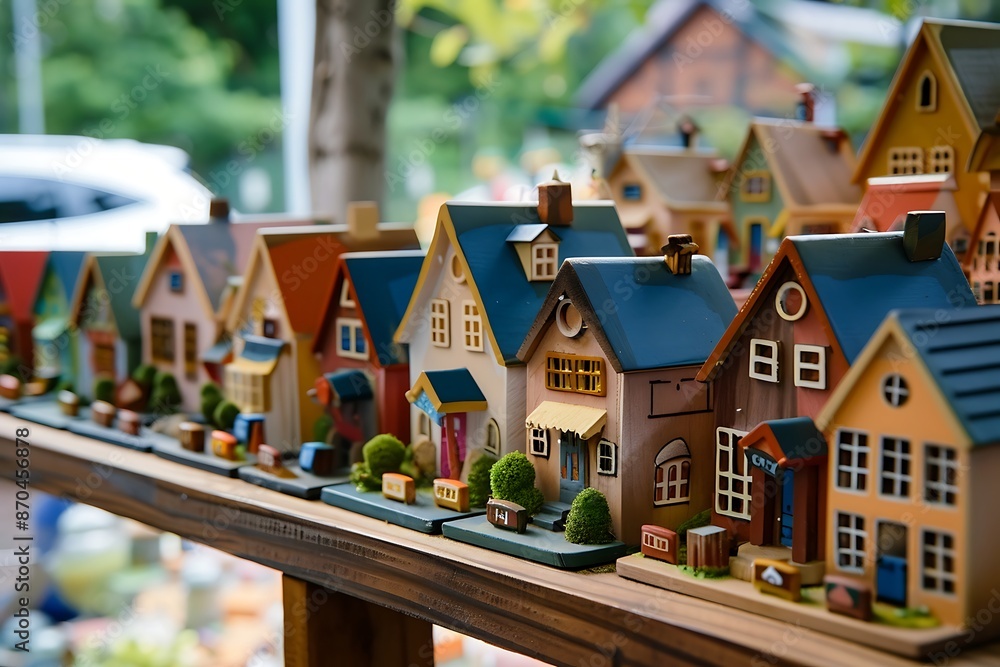 Miniature colorful houses on a wooden background. Selective focus. Miniature colorful houses on a wooden background. Selective focus.