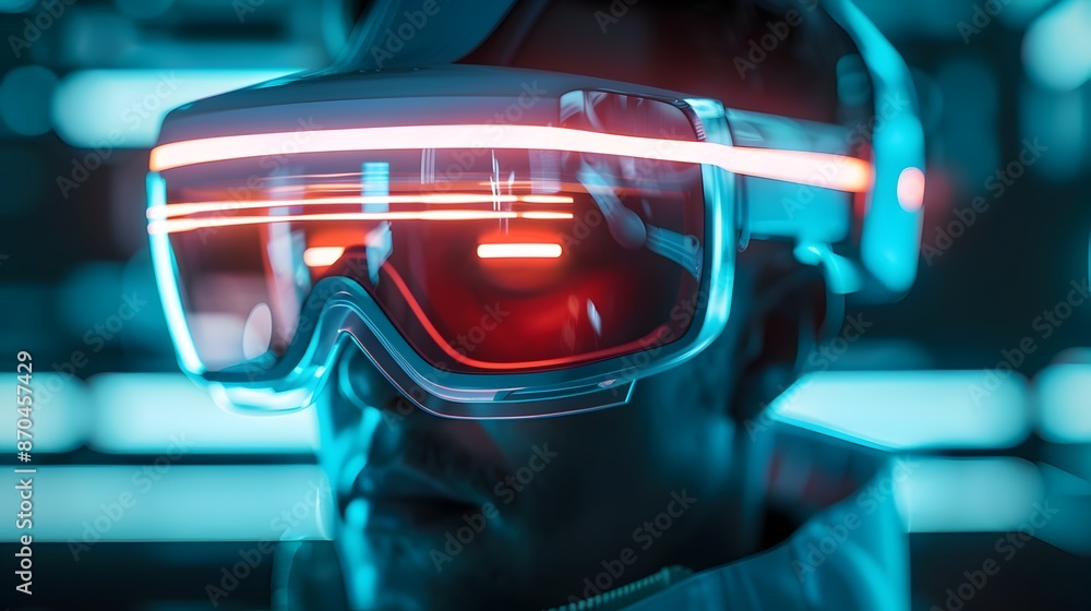 Futuristic virtual reality headset with holographic digital interface for sci-fi immersive experience Futuristic virtual reality headset with holographic digital interface for sci-fi immersive experience