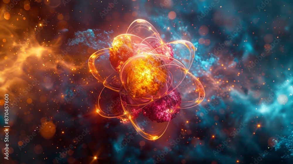 Obraz premium Abstract representation of an atom - Generative AI