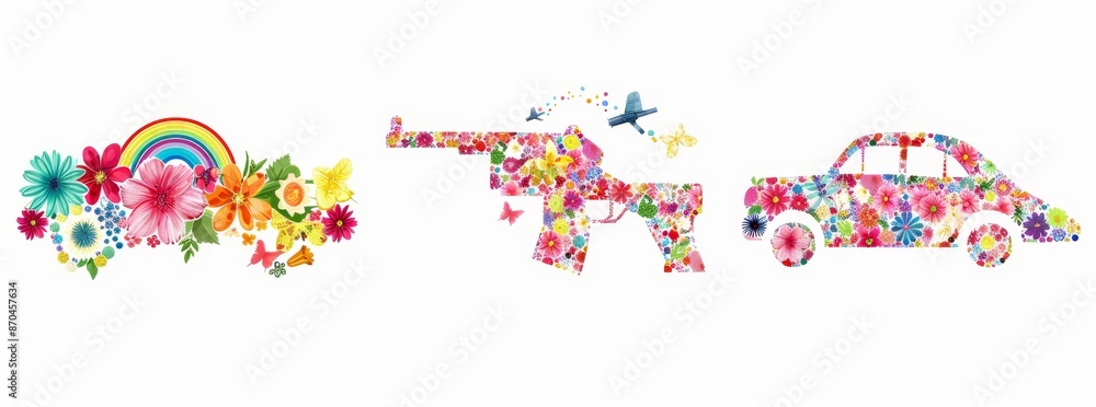 Set of flat flower png elements on transparent backgrounds Set of flat flower png elements on transparent backgrounds