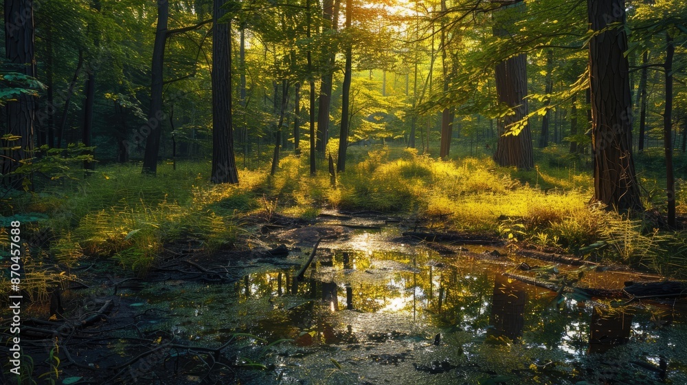 Obraz premium Morning Landscape Scene with Gentle Sunlight and Natural Beauty