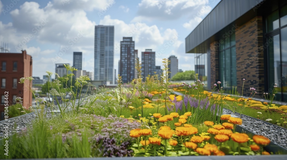Urban green roofs creating vibrant, eco-friendly spaces atop buildings. Urban green roofs creating vibrant, eco-friendly spaces atop buildings.