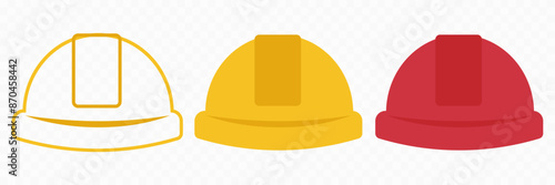 Realistic safety construction helmet composition with isolated images of yellow hard hat with different view angles vector illustration, Worker hat sign business concept. eps 10