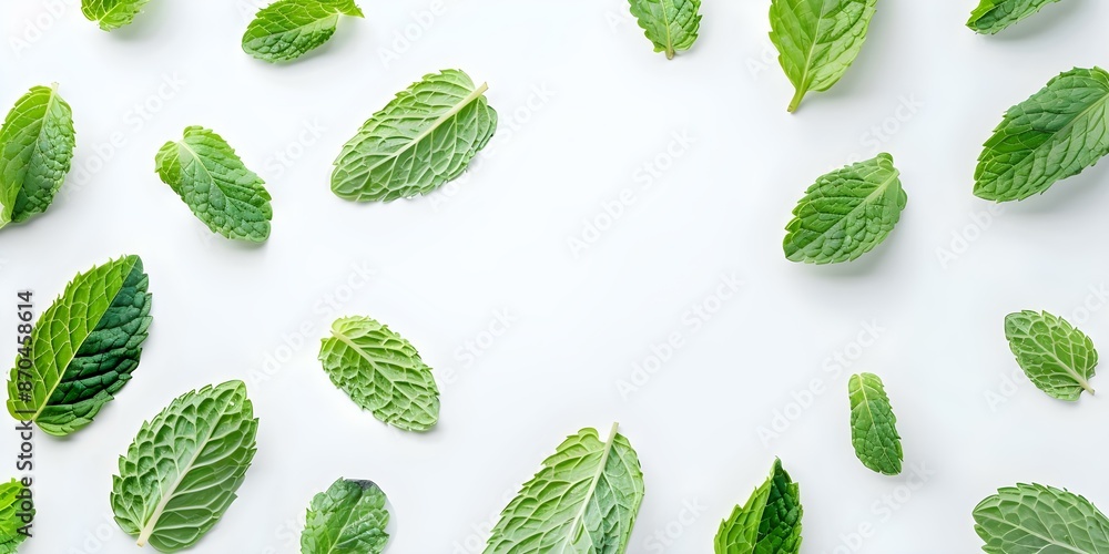 Fresh Mint Leaves Mockup on White Background with Clipping Path. Concept Clipping Path, White Background, Fresh Mint Leaves, Mockup, Product Photography Fresh Mint Leaves Mockup on White Background with Clipping Path. Concept Clipping Path, White Background, Fresh Mint Leaves, Mockup, Product Photography