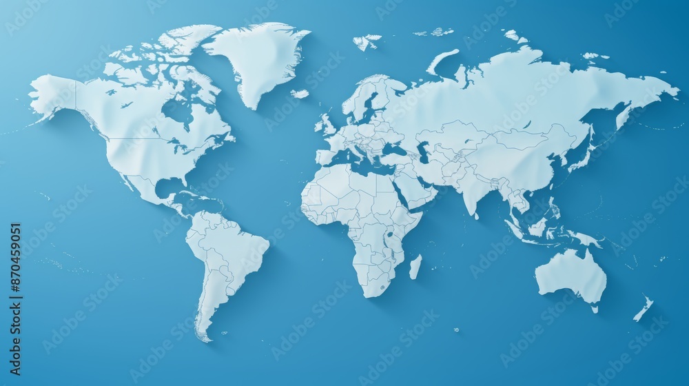 Simplified 3d world map on soft blue gradient background with minimalist representation of earth Simplified 3d world map on soft blue gradient background with minimalist representation of earth
