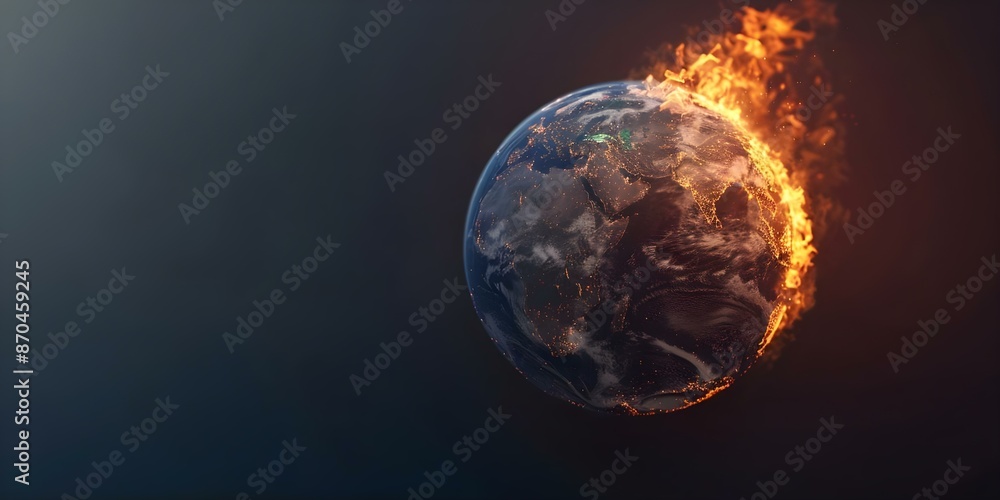 Earth in flames symbolizing urgent climate change crisis environmental devastation. Concept Climate change, Environmental crisis, Earth in flames, Urgent action Earth in flames symbolizing urgent climate change crisis environmental devastation. Concept Climate change, Environmental crisis, Earth in flames, Urgent action