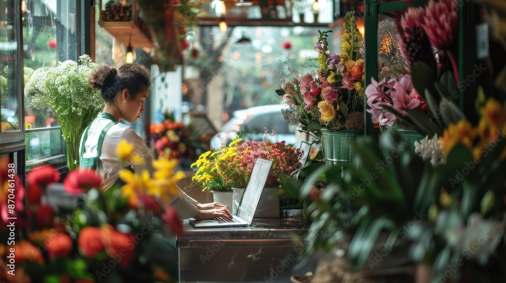 The Florist Working with Laptop The Florist Working with Laptop