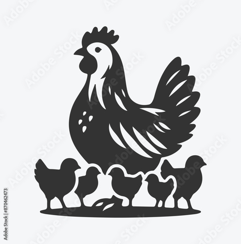Charming Hen with Chickens Silhouette, Ideal for Farm-Themed Designs and Crafts