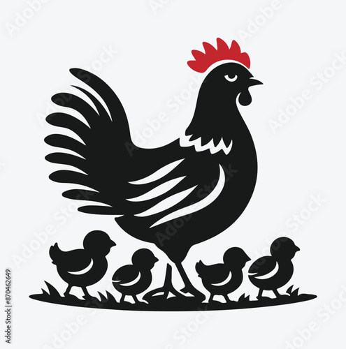 Charming Hen with Chickens Silhouette, Ideal for Farm-Themed Designs and Crafts