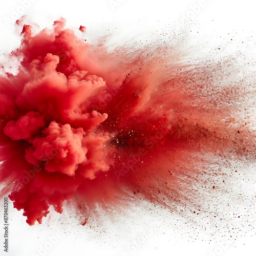 Abstract red dust explosionon white background. photo