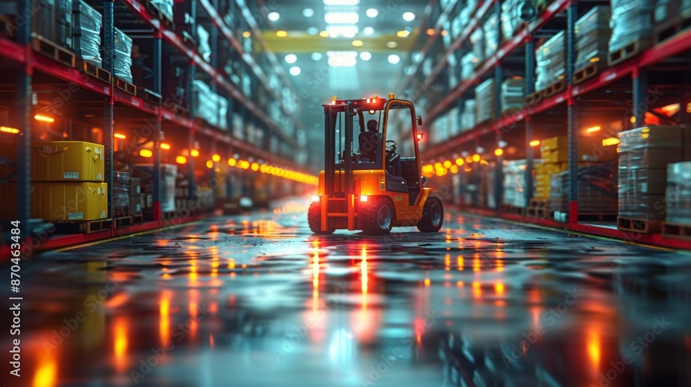 Modern Warehouse with Forklift in Operation - Generative AI Modern Warehouse with Forklift in Operation - Generative AI