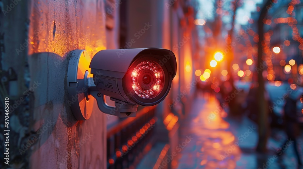 Security Camera on City Street at Sunset - Generative AI Security Camera on City Street at Sunset - Generative AI