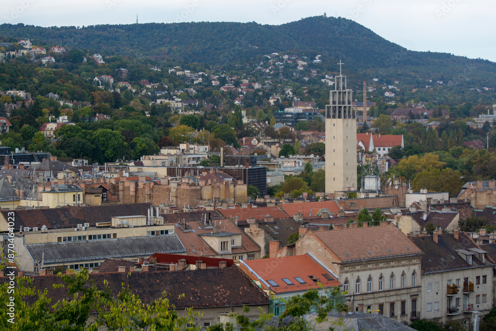 Fototapeta premium Beautiful view of the city of Budapest from the walls of the fortress. A bird's eye view of Hungary's capital Budapest