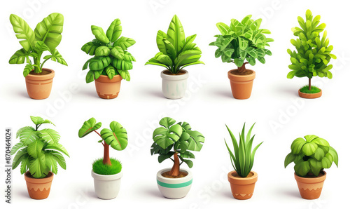 Wallpaper Mural Plant shoot, potted houseplant, tree, grass, 3d cartoon icon set white background Torontodigital.ca