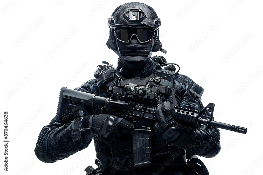 a person in black uniform holding a gun a person in black uniform holding a gun