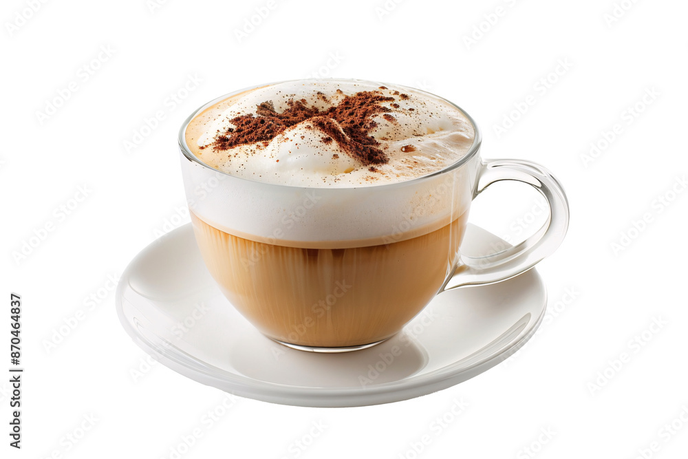 a cup of coffee with foam and brown powder a cup of coffee with foam and brown powder