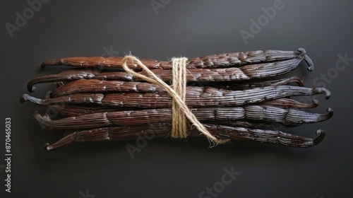 Aromatic Vanilla Bean Pods Bundled with Rustic Twine in Elegant Art Nouveau Style