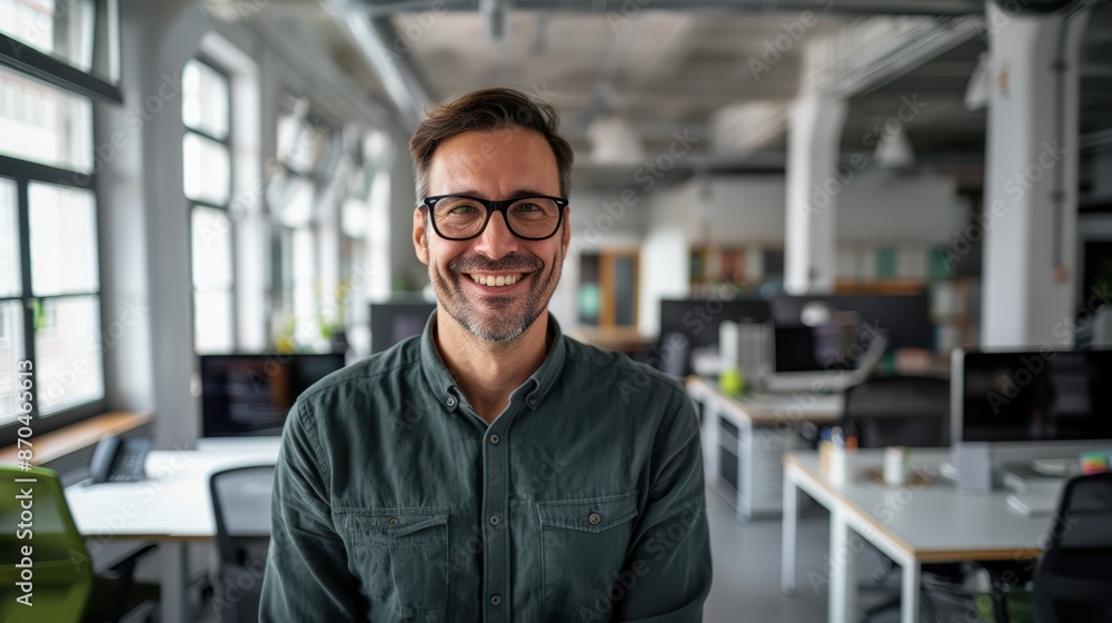 A smiling man in office A smiling man in office
