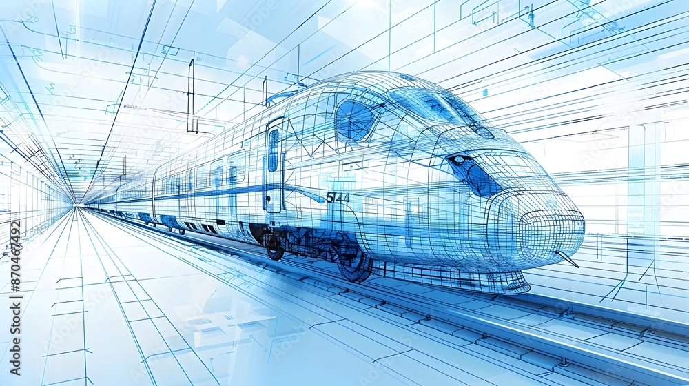 Futuristic High Speed Train Blueprint Schematic Showcasing Advanced Rail Transportation Futuristic High Speed Train Blueprint Schematic Showcasing Advanced Rail Transportation