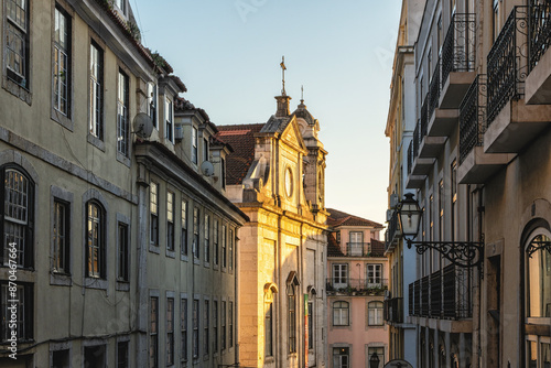 Old Town Lisbon. Street view of typical houses in Lisbon, Portugal, Europe