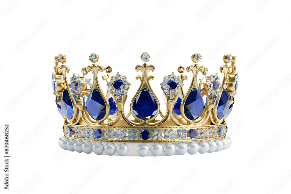 a gold crown with blue gems