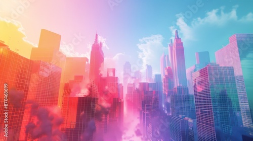 Wallpaper Mural Futuristic Workplace Visualization with Floating Holographic Career Charts and Serene Pastel Tones in Vector Art Style Torontodigital.ca