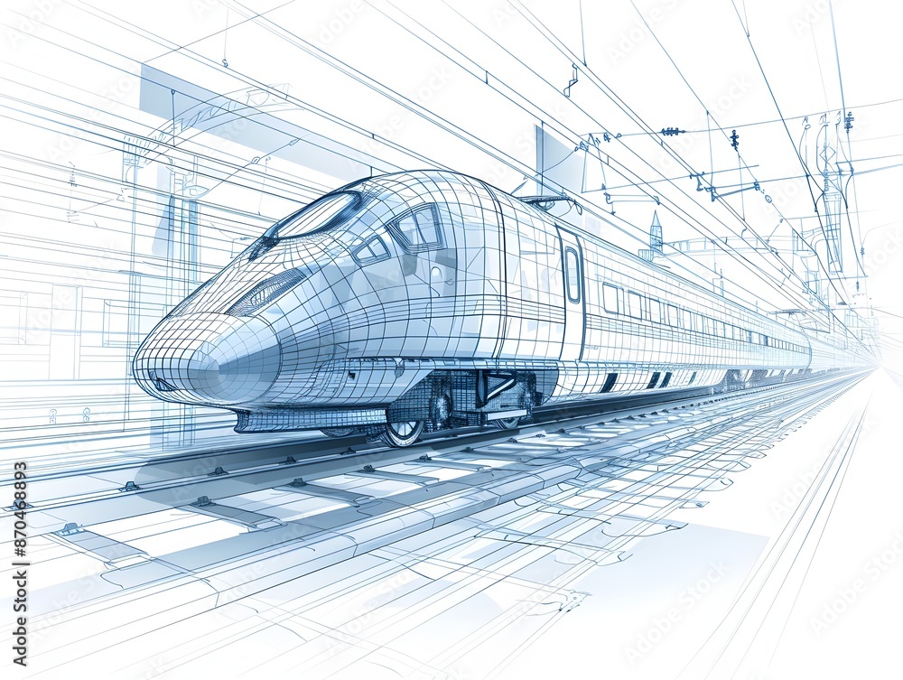 Futuristic High Speed Train Manufacturing Blueprints and Technical Infographic Futuristic High Speed Train Manufacturing Blueprints and Technical Infographic