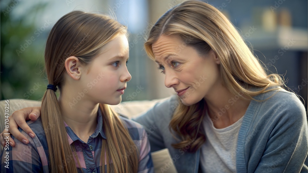 Teenage girl sharing problems with her mother. Teenage girl sharing problems with her mother.