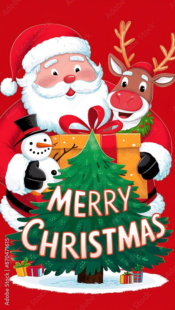 Merry Christmas (Illustration-typography) Santa Cluas, Rendier, Snowmen, Gifts. kids Merry Christmas (Illustration-typography) Santa Cluas, Rendier, Snowmen, Gifts. kids