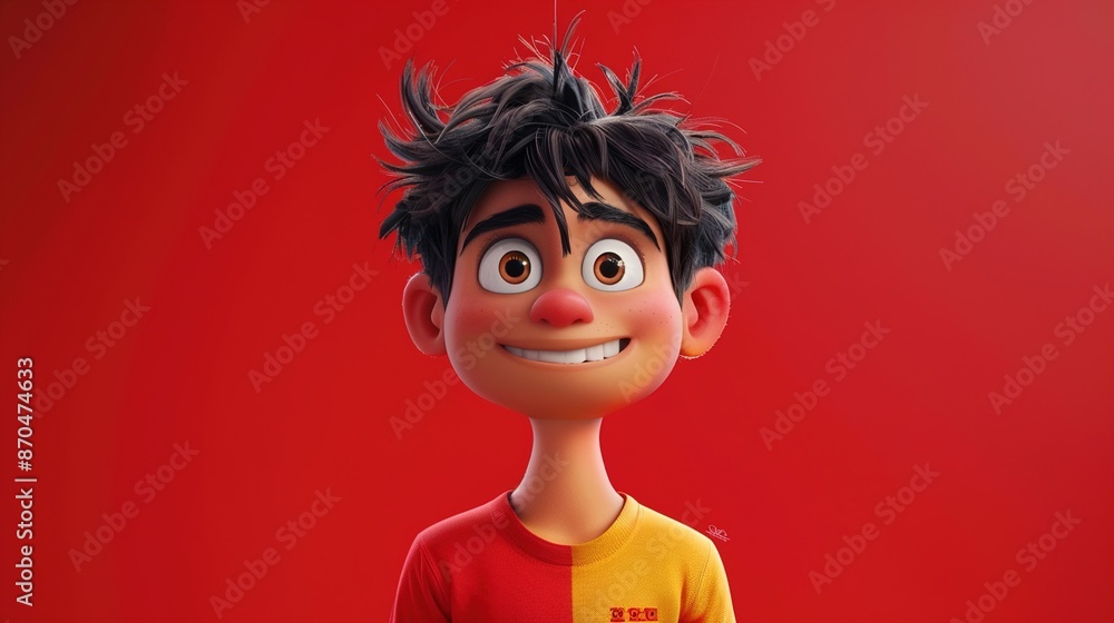 A vibrant T-shirt with a popular animated character on a solid red background. A vibrant T-shirt with a popular animated character on a solid red background.