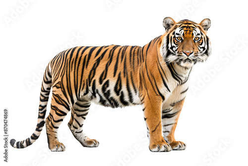 a tiger standing on a white background