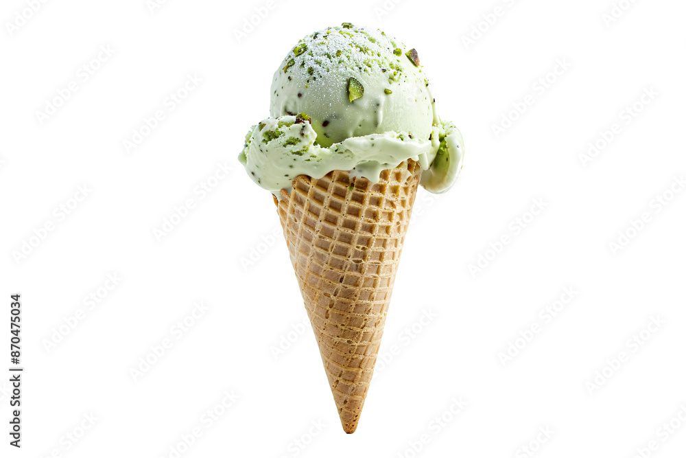 a ice cream cone with a scoop of green ice cream a ice cream cone with a scoop of green ice cream