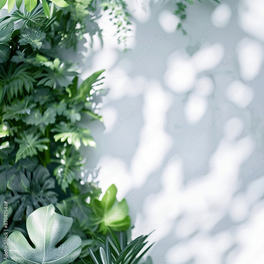 Obraz premium Green Tropical Foliage with Sunlit White Background