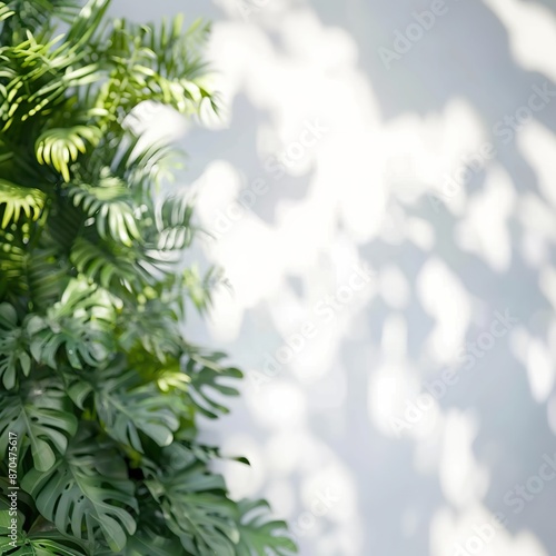 Green Tropical Foliage with Sunlit White Background photo