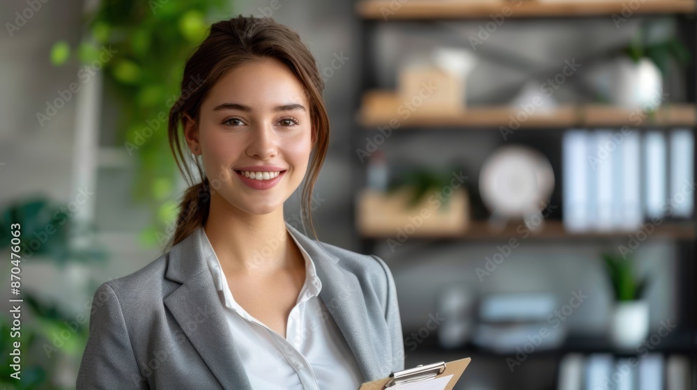 The smiling businesswoman in the office The smiling businesswoman in the office